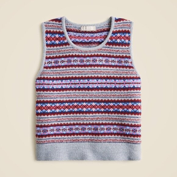 NWT-S,M-J.Crew Fair Isle sweater shell in boiled wool blend-HTHR MEDIUM GREY MUL